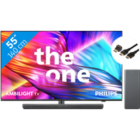 Koop Philips The One 55PUS8909 - Ambilight (2024) + Soundbar + Hdmi kabel voor laagste prijs