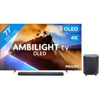 Koop Philips Ambilight 77'' OLED760 4K (2025) + JBL Bar 800 M2 Zwart voor laagste prijs