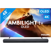 Koop Philips Ambilight 48'' OLED760 4K (2025) + JBL Bar 300 M2 Zwart voor laagste prijs