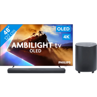Koop Philips Ambilight 48'' OLED760 4K (2025) + JBL Bar 500 M2 Zwart voor laagste prijs