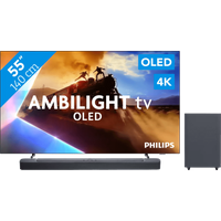 Koop Philips Ambilight 55'' OLED760 4K (2025) + JBL Bar 2.1 Deep Bass M2 Zwart voor laagste prijs