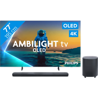 Koop Philips Ambilight 77'' OLED810 4K (2025) + JBL Bar 1000 M2 Zwart voor laagste prijs